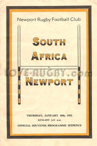 1952 Newport v South Africa  Rugby Programme